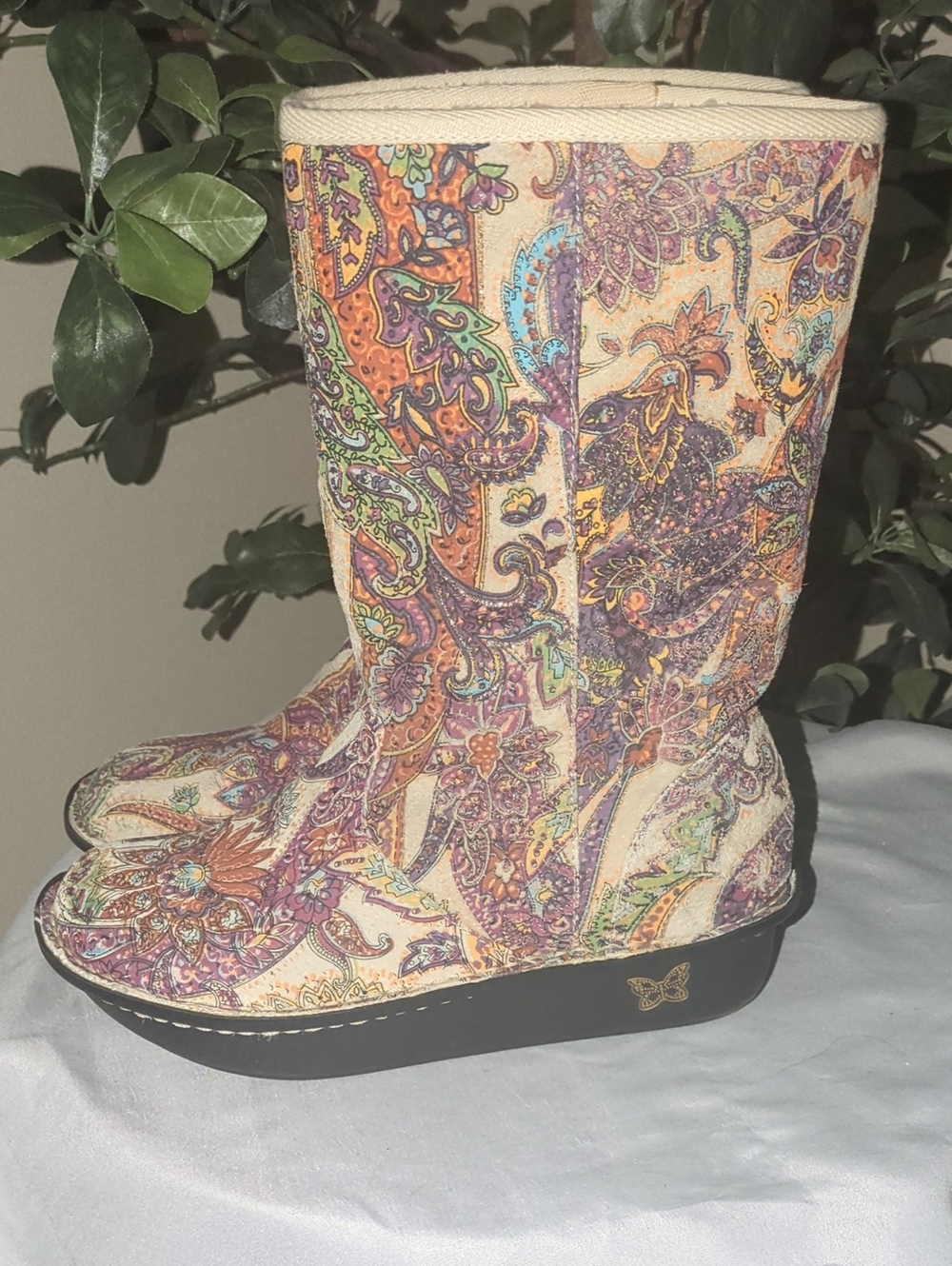 Alegria Multicolor Paisley Mid-Calf Wedge Boots